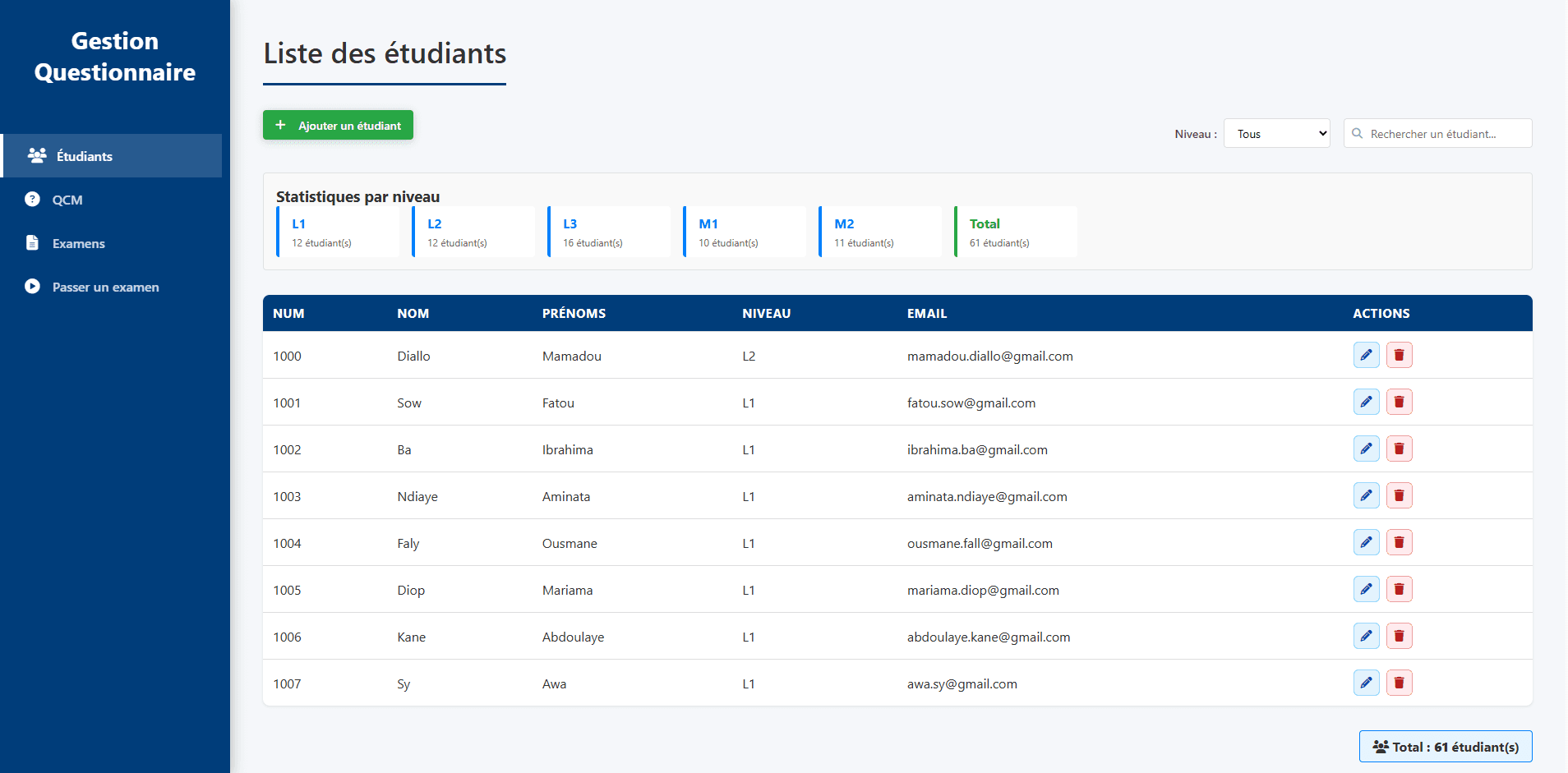 Gestion Questionnaire